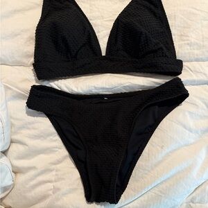 Black Textured Bikini Set by Cupshe size medium